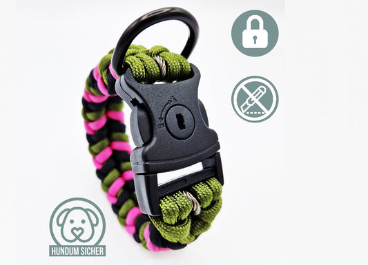 Diebstahlschutz-Hundehalsband - abschließbar mit Schloss [Grün, Pink & Schwarz]