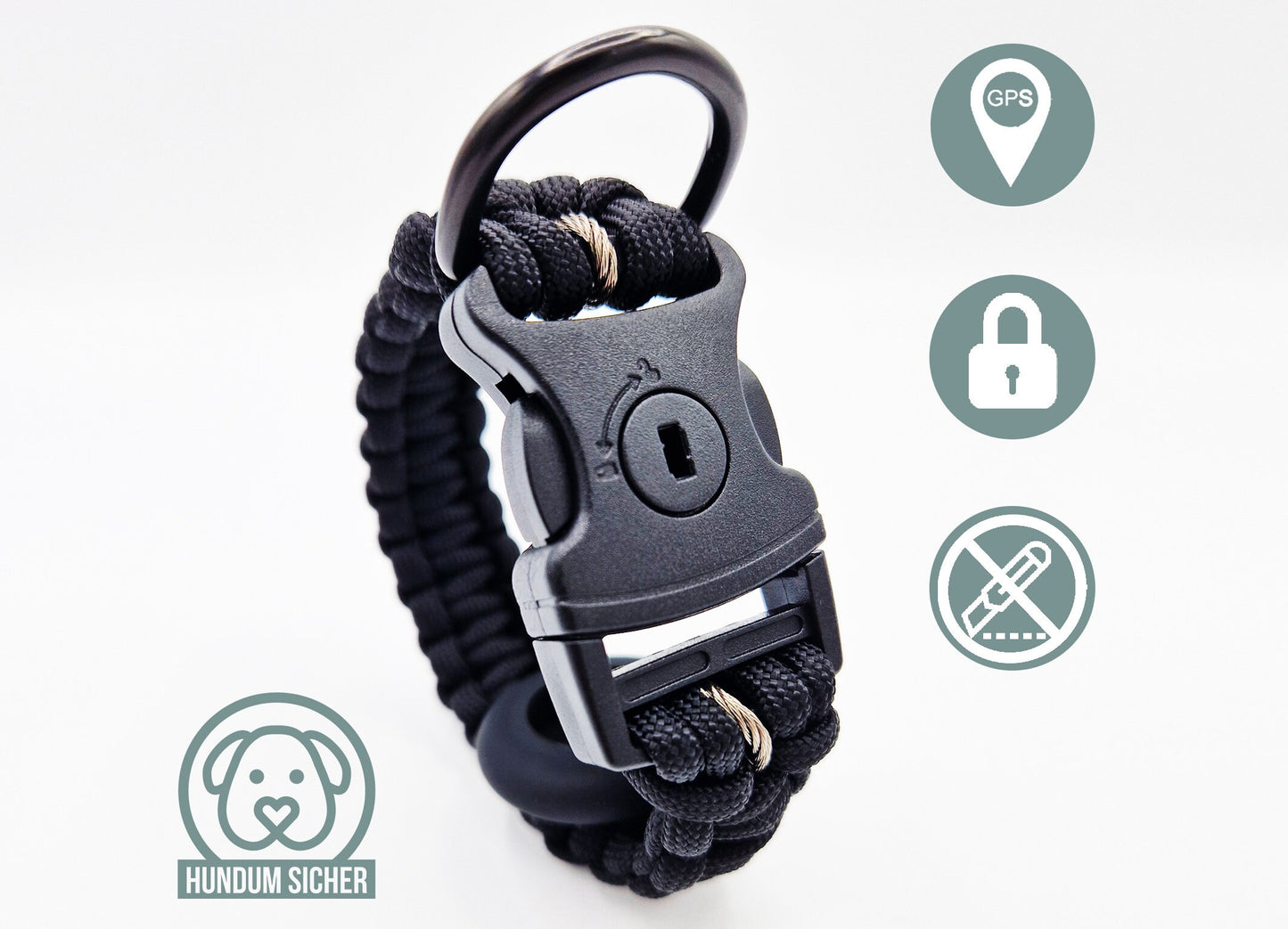 GPS-Tracker-Hundehalsband | versteckte Apple AirTag Halterung | optional mit Diebstahlschutz [schwarz]