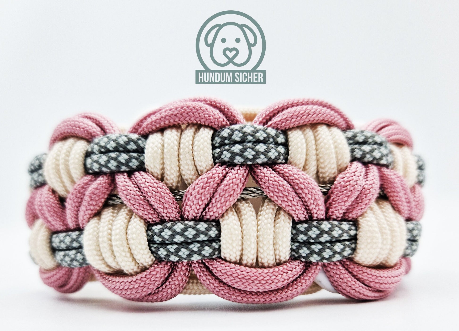 GPS-Tracker-Hundehalsband | versteckte Apple AirTag Halterung | optional mit Diebstahlschutz [Rosa, Beige & Grau]