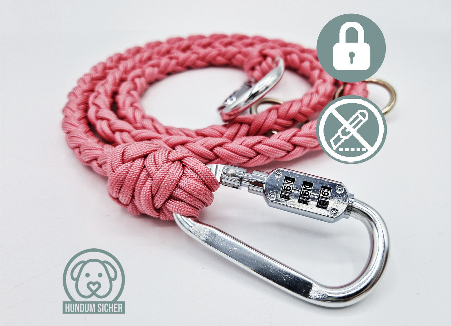 Diebstahlschutz-Hundeleine aus Paracord - abschließbar mit Schloss [rosa]