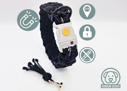 GPS-Tracker-Hundehalsband mit Magnetverschluss | optional mit versteckter Apple AirTag Halterung [Schwarz]