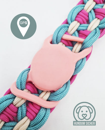 GPS-Tracker-Hundehalsband | optional mit versteckter Apple AirTag Halterung [Blau, Pink, Beige & Messing]