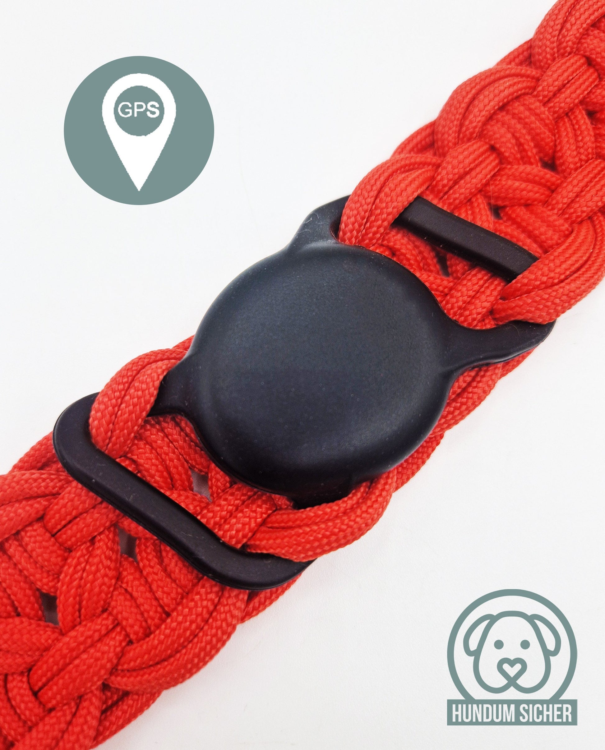 GPS-Tracker-Hundehalsband | optional mit versteckter Apple AirTag Halterung [Rot & Messing]