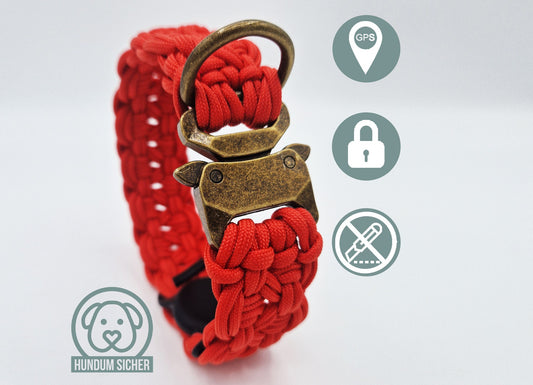 GPS-Tracker-Hundehalsband | optional mit versteckter Apple AirTag Halterung [Rot & Messing]