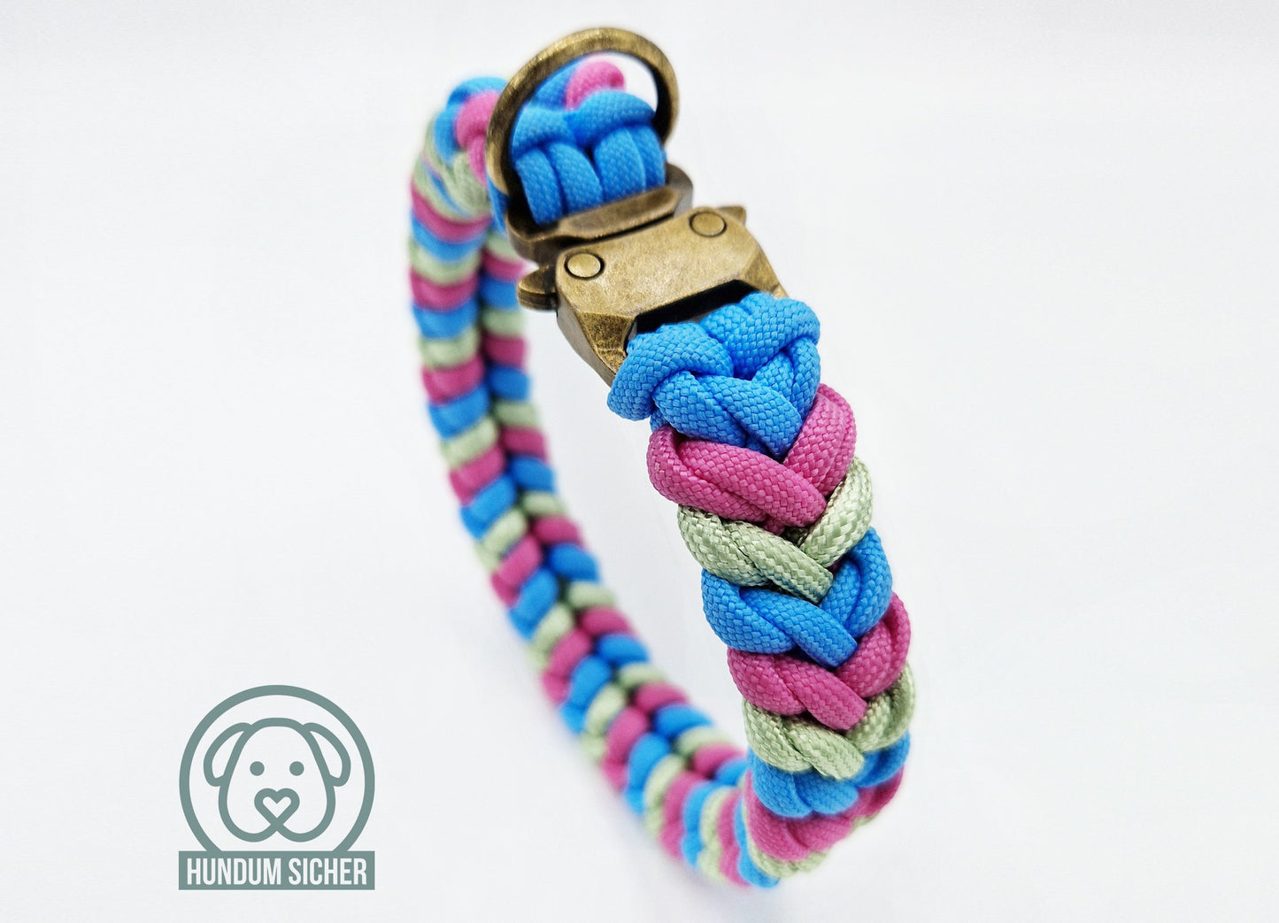 Dog collar - braided from Paracord [Pink, Blue & Green]