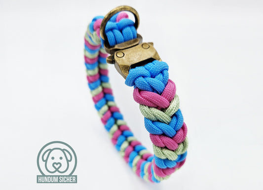 Dog collar - braided from Paracord [Pink, Blue & Green]