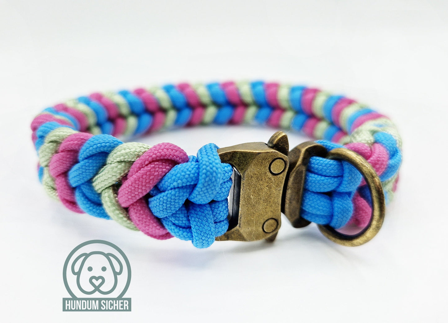 Dog collar - braided from Paracord [Pink, Blue & Green]