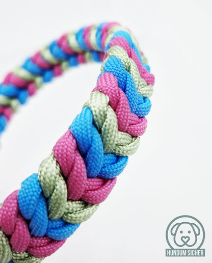 Dog collar - braided from Paracord [Pink, Blue & Green]