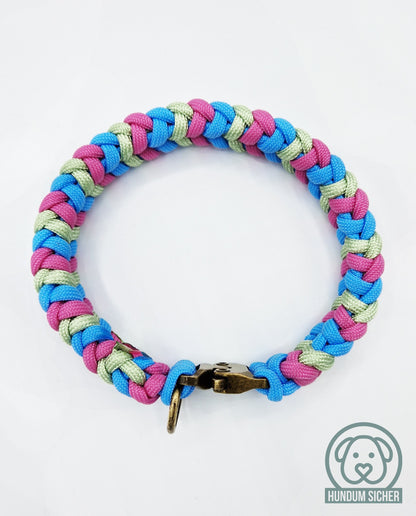 Dog collar - braided from Paracord [Pink, Blue & Green]