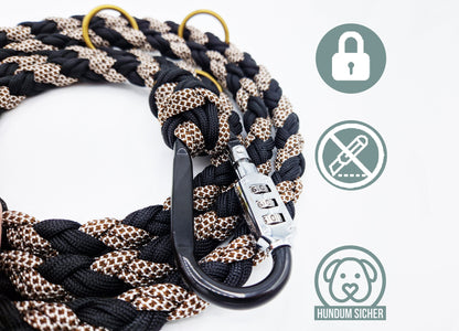 Dog leash with anti-theft protection [black & brown-white]