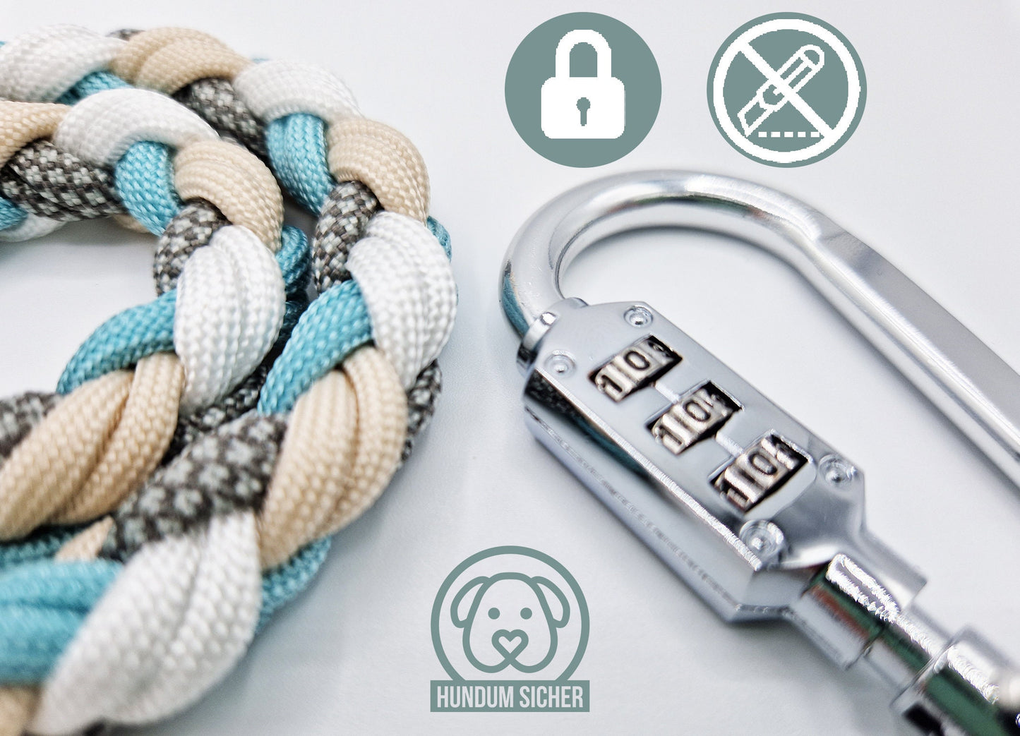 Dog leash with anti-theft protection [Blue, Beige, Grey & White]