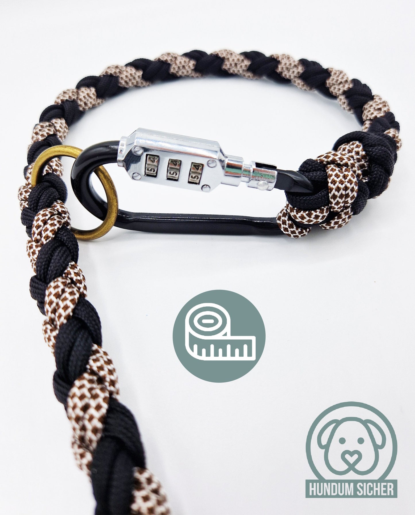 Dog leash with anti-theft protection [black & brown-white]